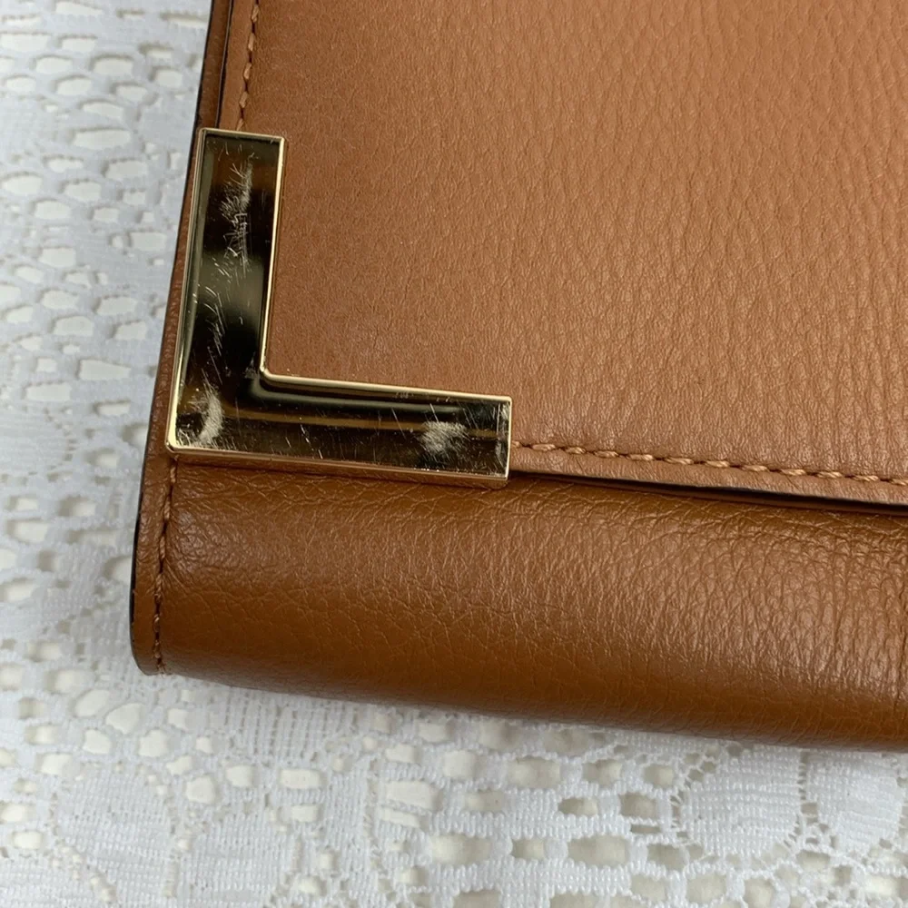Michael Kors Leather Slim Shoulder handbag purse Brown Gold trim Lined Pockets